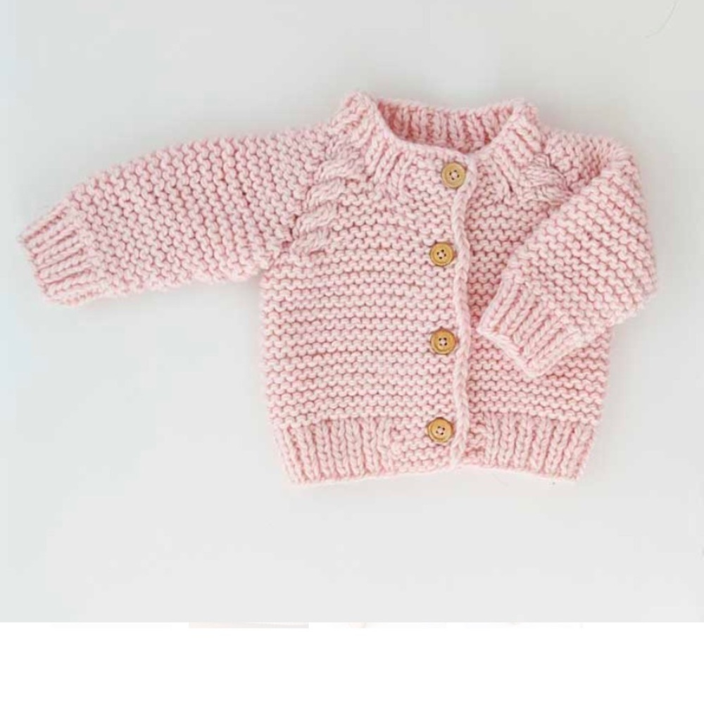 Huggalugs chunky knit pink cardigan an sweater  6/12m